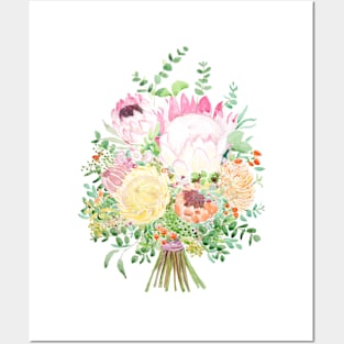 pink and yellow protea bouquet Posters and Art